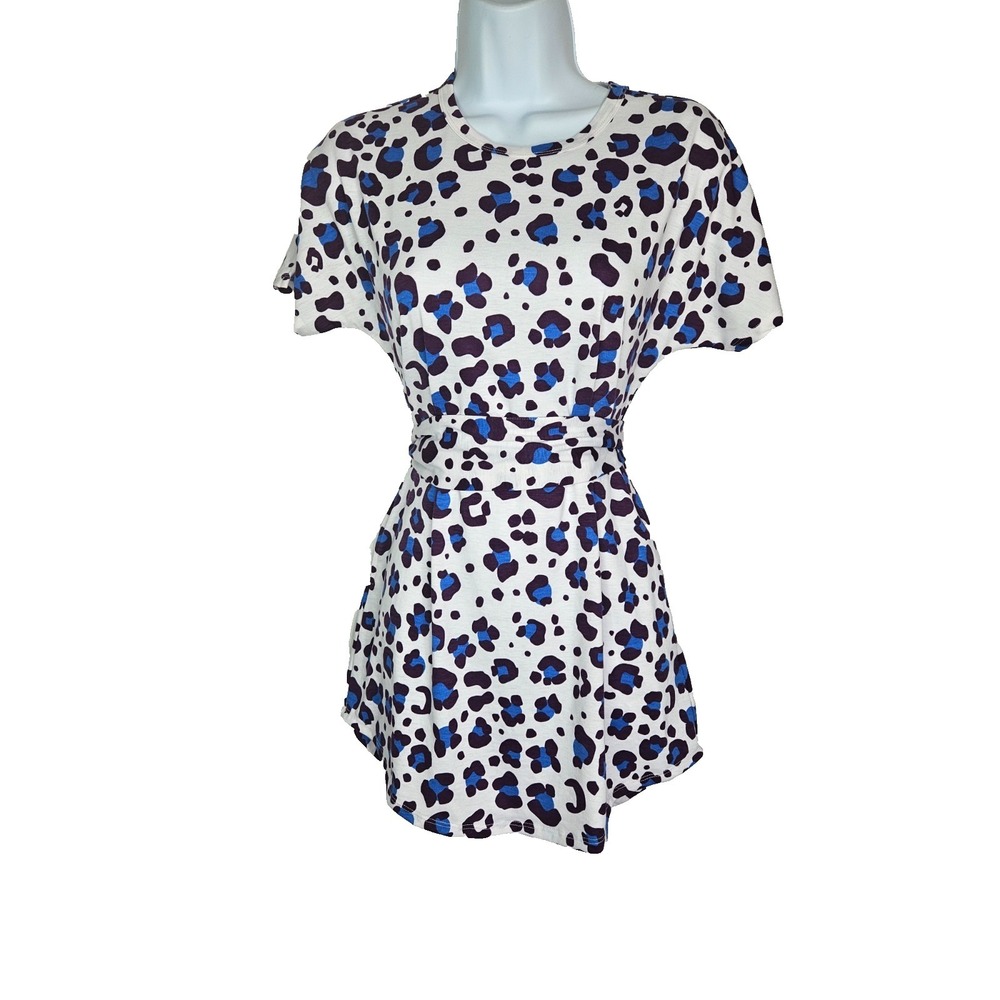 LuLaRoe Mitzi XS‎ Leopard Print Dress Belted Short Sleeve NWT White Blue